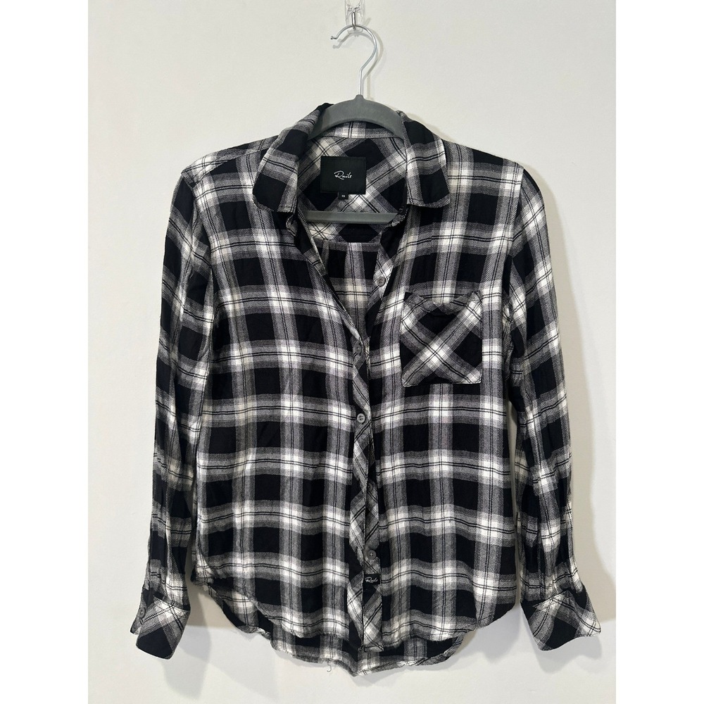 Rails‎ Black White Plaid Button Down Shirt Extra Small Rayon Casual Everyday